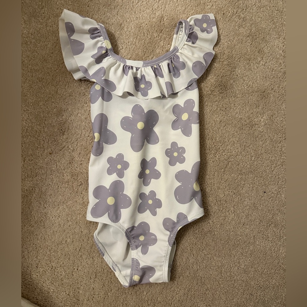 Floral Purple Ruffle Kids One Piece Swimsuit - 18-24 months